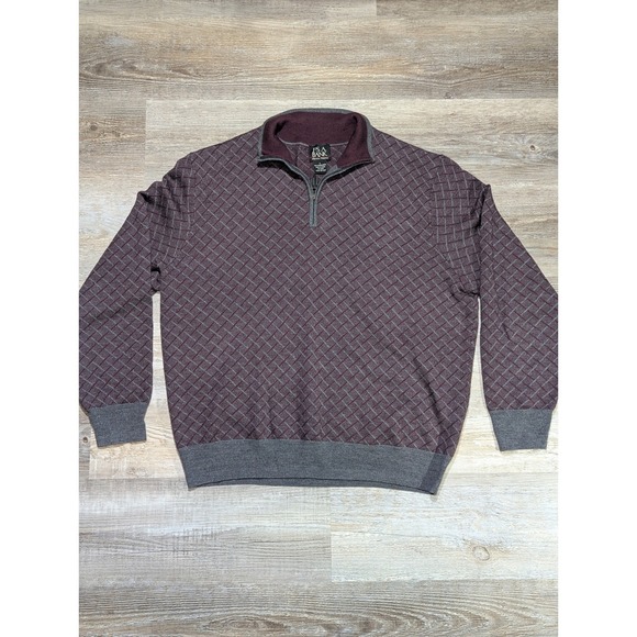 Jos. A. Bank Other - Jos A Bank Mens Burgundy Grey Diamond Pattern Merino Wool 1/4 Zip Sweater L